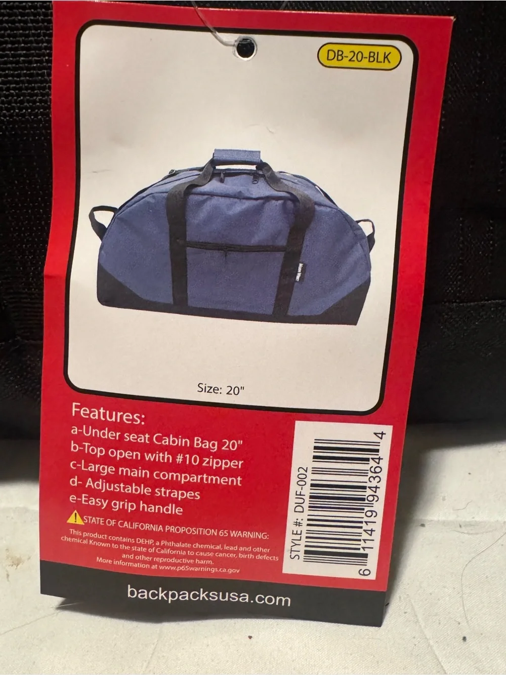 Black Men's Duffel Bag NWT